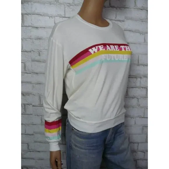 $128 Spiritual Gangster We Are the Future Rainbow Stripe Pullover Crew Small NEW - Picture 2 of 4